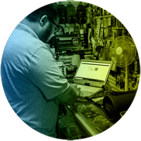 Wireless merchant working on a laptop - blue